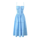 Corset Elastic Ruched Strap Midi Dress- Outfit