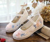 Zingj Shoes Round Head Single Shoes White Bottom Retro Ancient Costume With Flat Bottom Embroidered Cloth Shoes