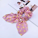 Chiffon Bowknot Silk Hair Scrunchies Women Pearl Ponytail Holder Hair Ties Hair Rope Rubber Bands Headwear Hair