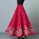 elegant Embroidered Maxi pleated skirt Women Plus Size Winter Warm Woolen Long Skirt Lady High Waist Casual Wool Office