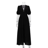 Zingj Wind 2024 New Elegant Dress Design Sense Bubble Sleeves Show Thin Temperament Slim Slit Skirt-Outfit