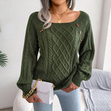 2025 Casual Square Collar Buckle Knitted Knitted Sweater Women's