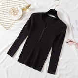 2021 Autumn Winter Button V Neck Sweater Women Basic Slim Pullover Women Sweaters And Pullovers Knit Jumper Ladies