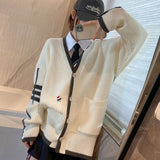 Zingj College Wind New Thick Needle Sweater Women In The Long V Collar Bump Color Autumn And Winter Loose Sweater Knitting Cardigan Women-Outfit