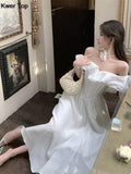 Elegant Slim Ruffles Midi Dresses Summer Princess Evening Party Prom Dress Women Fashion Off Shoulder A-line