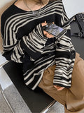 Oversized Stripe Jumper Knit Sweater- Outfit