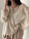 Oversized Long Sleeve Crochet Knit Top-Outfit