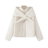 Women's Clothing 2025 New Korean Version Of Susture Loose Removable Scarf Cotton Jacket