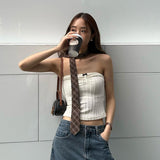 Zingj Hot Girl Wind Bow Characteristic Fabric Knitting Small Wipe Female New Slim Solid Color