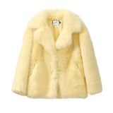 Solid Collar Faux Fur Coat- Outfit