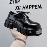 2025 Burst Men's Shoes Thick Sole Fashion Increase Leisure Tide Low-Heeled Derby Shoes