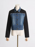 2025 New Fashion Retro Jacket Jacket Design Sense Color Splicing Long Sleeve Short Denim Jacket