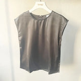 2021 Woman Elegant Satin Tops Sleeveless Tanks Back Zipper Office Ladies Imitation silk