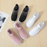 Women's Shoes Breathable Flying Ribbon Drill Mesh Shoes Mother Middle-Aged And Elderly Walking Shoes Leisure Shoes Mesh