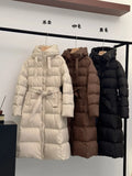 Advanced Feeling Cold Resistance Long Down Jacket Female 2024 Winter Thickened Door Skirt Three Buckle Over The Knee White Duck Velvet Bundle Waist Coat-Outfit