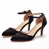 Cm Medium Heel Sandals Fine Heel Tip Buckle Sandals Emulation Silk Wedding Banquet Dress Shoe Tips Sandals