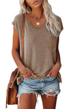 Color V-neck Cotton Blend Casual Loose Sleeveless Top Women's
