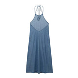 Backless Denim Dress Woman Blue Halter Long Dress Women Off Shoulder Midi Summer Dresses For Women 2023 Holiday