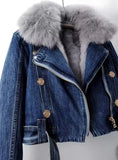 Faux Fur Collar Lining Denim Jacket- Outfit