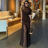 Winter Women's New Fashion Temperament High-Collar Emptiness Folding Solid Color Long-Sleeved Dress