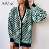 Autumn Winter Green Oversized Cardigan Knitted Women V Neck 2021 Long Sleeve Fashion Loose Sweater