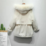 Winter Jacket Women Large Natural Fox Fur White Duck Down Coat Thick Parkas Warm Sash Tie Up Zipper Down Snow