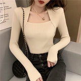 Fashion Women Knit Sweater Long sleeve heart-neck Casual Woman Slim-fit Tight Knitted sweaters Pullover Tops Female