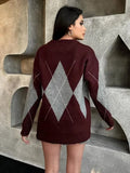 Burgundy Round Neck Knitted Sweater- Outfit