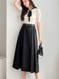 2022 Solid Spring Women Skirts High Waist Sweet Girl's Pleated Skirt Fashion Sashes Knee-length Thin Skirts for Women