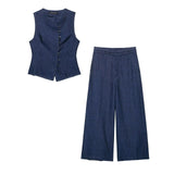 Women's Temperament Commuting Suit Double Sleeveless Vest + Wide Leg Pants 3191052