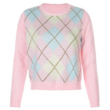 Argyle Plaid Knitted Long Sleeve Autumn woman sweaters Preppy Style Cute Jumpers Winter Fashion Knitwear fall 2020