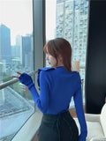 V Neck Sweater Cardigan Women Full Sleeve High Stretch Knit Sweaters Shirts For Slim Girls Autumn