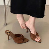 Folded Metal Buckle Design Sharp-Toe Cool And Drag Summer New Sexy Pure Lusty Temperament Heel High