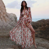 V-Neck Backless Hollow Out Dress 2022 Summer Women Long Lantern Sleeve Club Party Long Maxi Dresses Vestidos De Festa