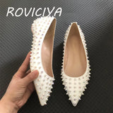 Flat Rivets Shoes Women Classics Pointed Toe Fashion Women Party Wedding Plus Size MD037