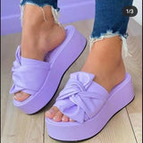 Thick-Bottomed Bows And Flip-Flops Women Wear Large-Size Slopes And Beach Cool
