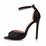 Cm Sexy Large-Size Black Silk Fish Mouth High-Heeled Sandals Shallow Word Buckle With Round Head High Heel Sandals 4546