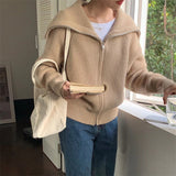 Zingj Lazy Wind Big Lapel Cardigan Zipper Jacket Women's Autumn And Winter New Wide Soft Waxy Sweater Top-Outfit