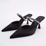 ZA Brand 2022 Summer New White One Word With Fashion Square Toe High Heels Sexy Stiletto Muller Sandals And Slippers Women