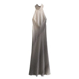 2025 New Women's Fashion Casual Silk Satin Texture Striped Dress