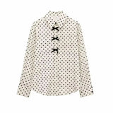 Bow Ornament Wave Point Printing Casual Shirt 2025 Spring And Summer Long-Sleeved Loose Women's