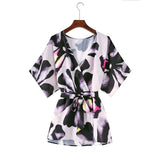Pink Boho Print V-neck 3/4 Sleeve Blouse Plus Size Tops Tunics Women Summer Clothing Beach Wear Swim Suit Cover Up