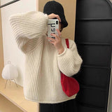 Zingj Wind Soft Waxy Candy Color Round Collar Sweater Female Autumn And Winter Loose Thick Needle And Thick Knit Sweater Overjacket-Outfit
