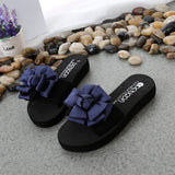 women Bohemia Floral Beach Sandals Striped bow Slippers Flip Flops For Women Summer slippers 3CM High heel
