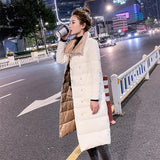 Women Double Sided Down Long Jacket Winter Double Breasted Warm Parkas White Duck Down