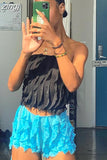 Summer Beach Style Mini Hip Skirts Women 2023 New Low Waist Ruffles Skinny Elastic Vacation Party Shorts