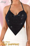 Women Sexy Rhinestone Tops Summer Cool Backless Bling Camisole Women Evening Party Club Underwear
