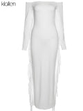 Casual Streetwear Sexy Off Shoulder Tassel Side Long Bodycon Dress For Women Autumn New Club Party Activewear
