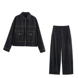 2025 New Set Jacket Jacket Denim Effect Folding Trousers Design