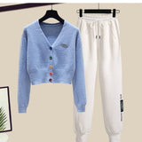 Zingj Summer Fashion Suit Female Net Red New Short Sweater Sweater With Sweatpants Casual Two Sets-Outfit